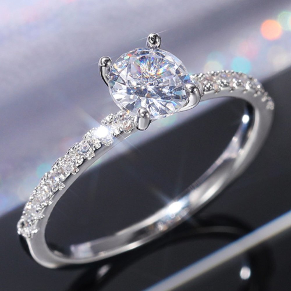 😍925 STERLING SILVER CRYSTAL WEDDING PURE ROUND BEAUTIFUL RING WOMEN, K884